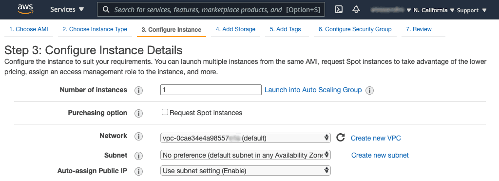 Screenshot of 'Step 3' page in Amazon EC2 instance-creation wizard