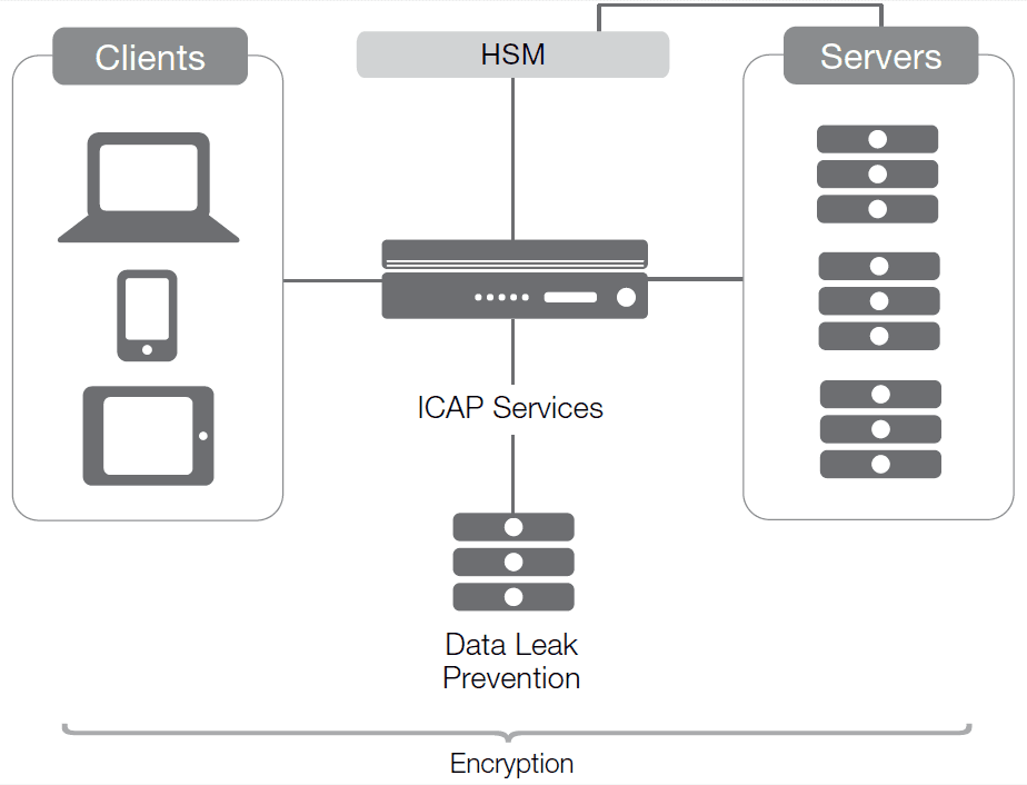 Figure 4: Traffic is encrypted client-to-server, while the BIG-IP device still enables data manipulation and visibility.