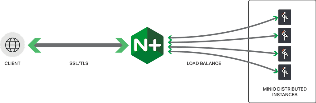 NGINX Plus is an effective load balancer for distributed instances of the Minio cloud-based object storage server